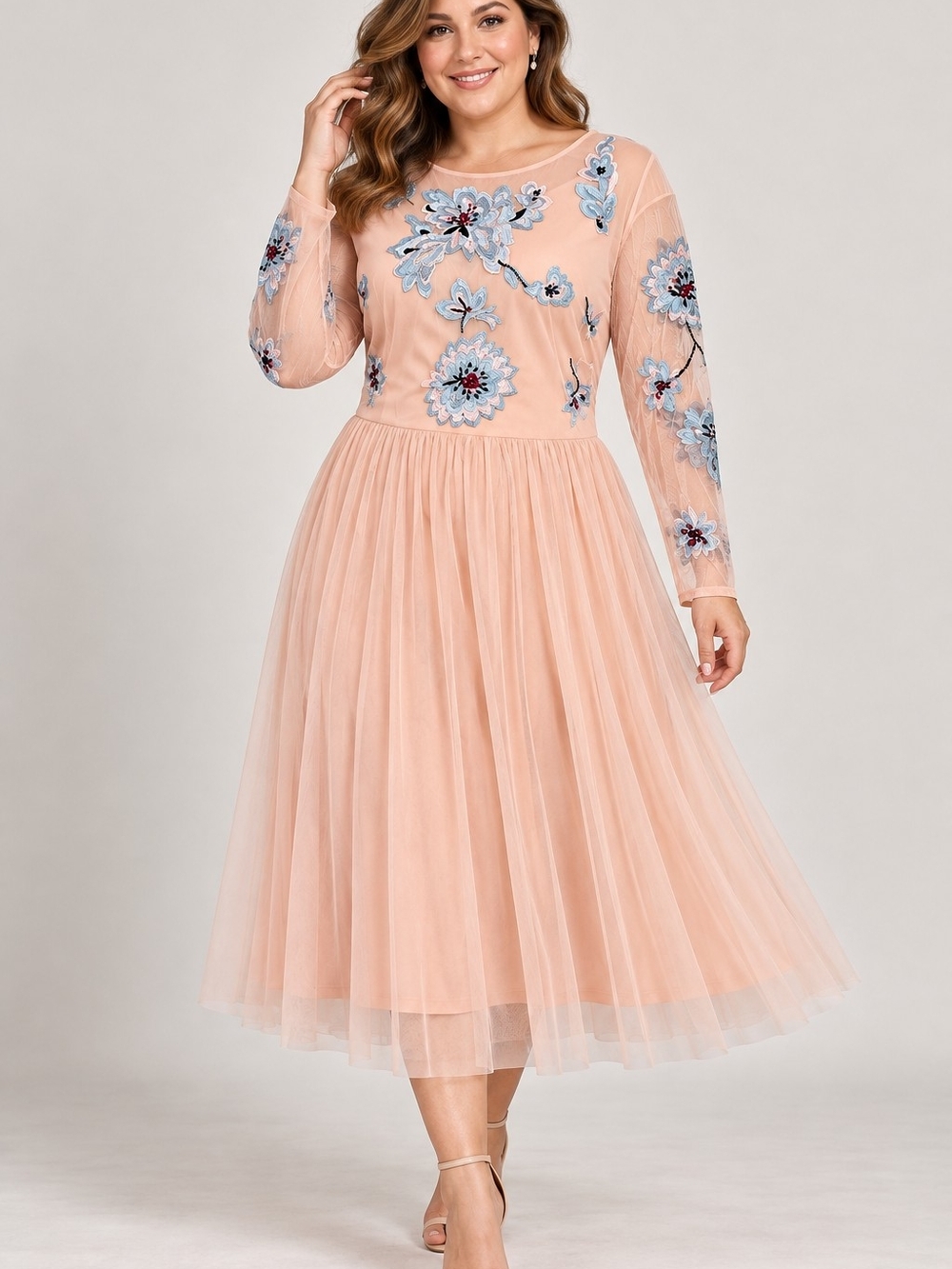 ASOS CURVE EMBROIDERED BEADED FLORAL TULLE DRESS SZ 16
